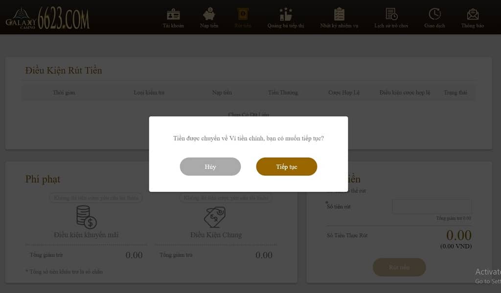Hướng dẫn cách rút tiền tại Galaxy 6623